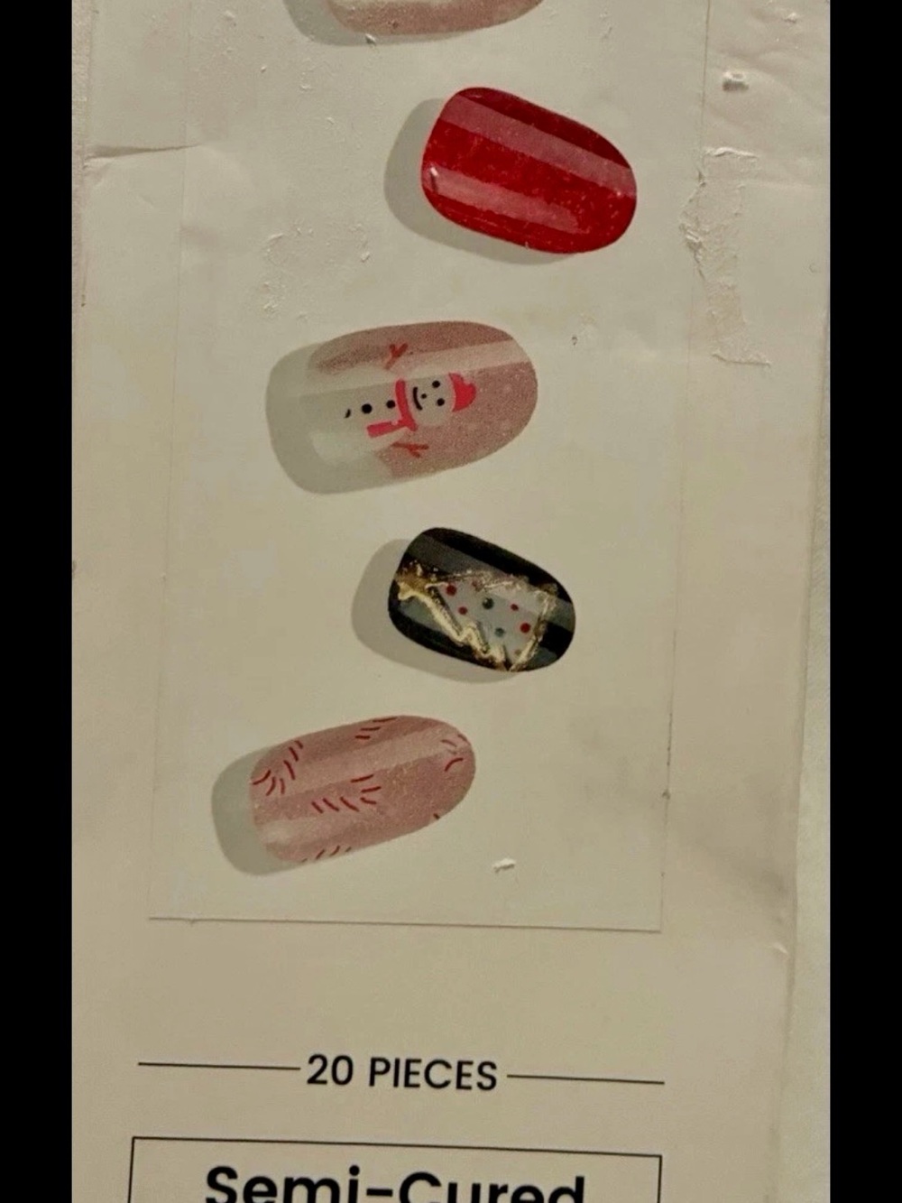 Christmas Themed Semi-Cured Home Art Nail Decal Set in Red, Pink, Black, Cream